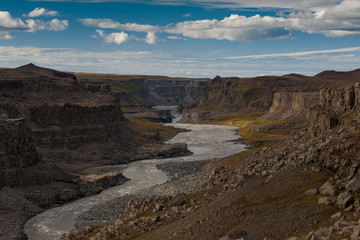 Canyon past Dettifoss waterfall in Iceland