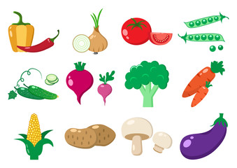 Colorful set of vegetables, flat design, vector illustration