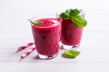 Beetroot smoothies in glass