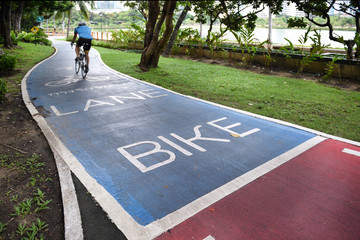 Naklejka premium Bike lanes at Benjakitti park in Bangkok, Thailand