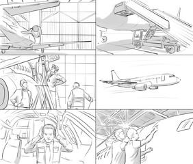 Storyboard with airplane