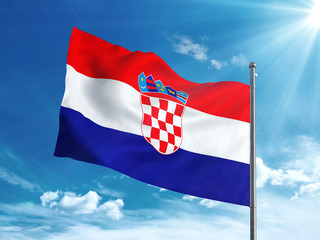 Croatia flag waving in the blue sky