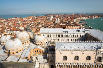 Fototapeta na wymiar View of beautiful Venice from tower of campanile on San Marco square, Venice, Italy