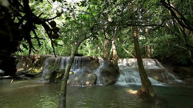 Eventh floor of Huay Mae Khamin waterfall name Rom Kaow. Waterfall is so beautiful in Srinakarin Dam National Park, Kanchanaburi,Thailand.