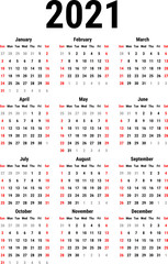 Calendar for 2021