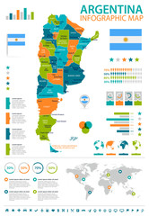 Obraz premium Argentina - infographic map and flag - illustration