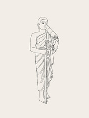 Vector illustration of shaved buddhist monk. Full-length person image.