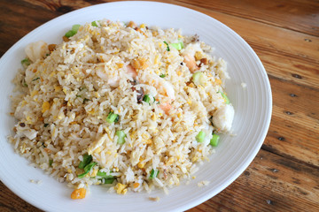 fried seafood with rice contain shrimp, crab and crab egg, Thai style