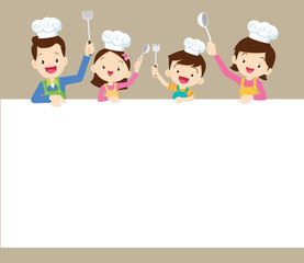 happy family cooking with space frame