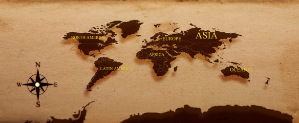 world map on paper texture 3D