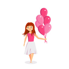 Happy little girl with pink balloons vector illustration
