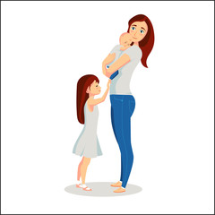 Mother with two children girl and boy vector illustration