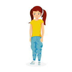 Cute little girl in jeans summer look vector illustration