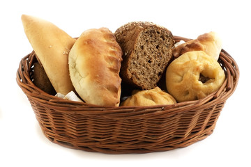 Bakery products in a wicker basket