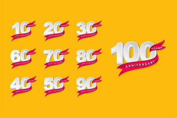 anniversary emblem design template,set element of number collection with elegant ribbon