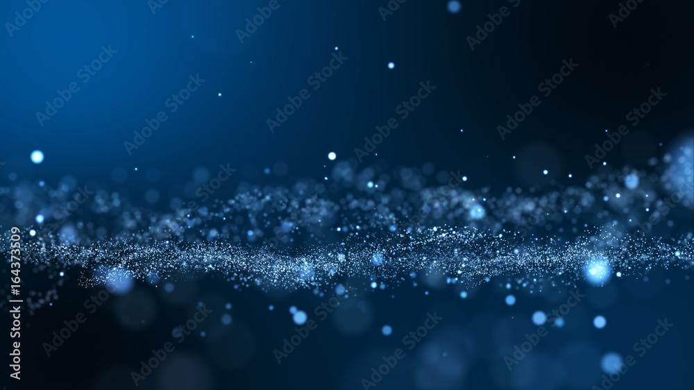 Wall mural dark blue and glow particle abstract background.