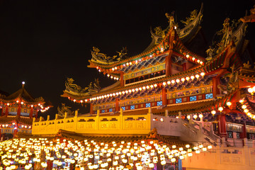 Fototapeta na wymiar chinese red lanterns temple yellow