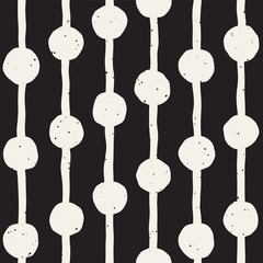 Hand drawn black and white ink abstract seamless pattern. Vector grunge texture. Monochrome geometric shapes paint brush lines