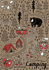 Summer camp and national park seamless pattern