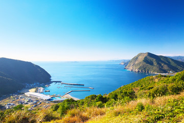 View of Saiki around Motosaru bay in Oita, Japan