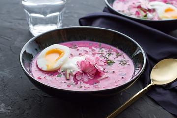 Beetroot soup. Close up