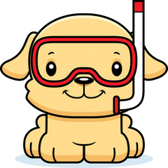 Cartoon Smiling Snorkeler Puppy