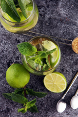Lemon Fruit Lime Caipirinha of Brazil on grey vintage background