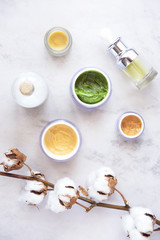 Natural skincare beauty products from above
