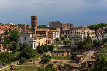 Fototapeta na wymiar Ruins of Forum Romanum in Rome, Italy