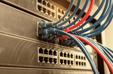 Information Technology Computer Network, Telecommunication Ethernet Cables Connected to Internet...