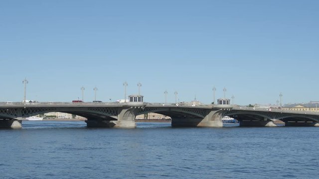CLOSE UP: Blagoveshchensky drawbridge on Neva river in the summer - St. Petersburg, Russia