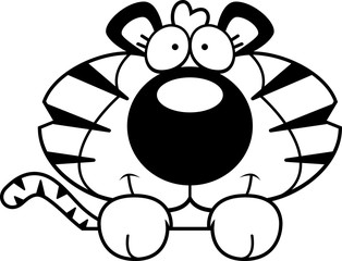 Cartoon Tiger Cub Peeking