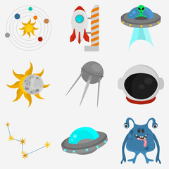 Space exploration color flat icons set for weba and mobile design