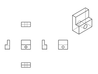 Technical Drawing with perspective and orthogonal views