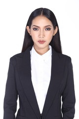 Business woman in black suit and trouser long hair