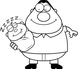 Cartoon Dad with Sleeping Baby