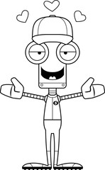 Cartoon Baseball Player Robot Hug