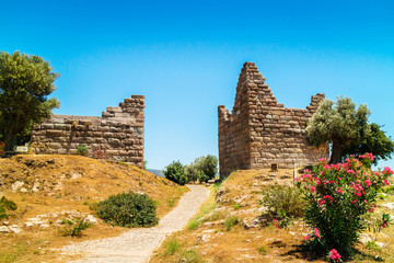 Historic site of Myndos gate the only surviving gate of the ancient wall that surrounded the city of Halikarnassos in Bodrum, Turkey.