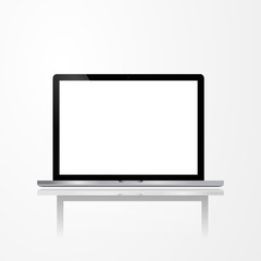 laptop with blank screen on white background