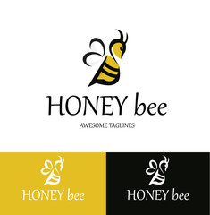 Honey bee Logo Design Template. Flat Style Design. Vector Illustration