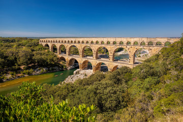 Pont du Gard is an old Roman aqueduct in Provence, France