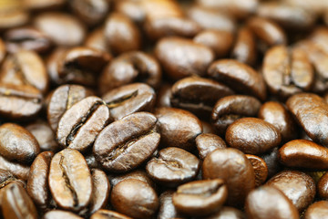 Background made of roasted coffee beans

