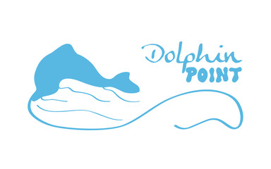 Dolphin Point logo template with dolphin silhouette and sea wave