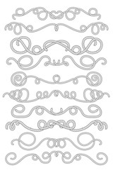 Rope text dividers in black and white. Summer marine vector clipart.