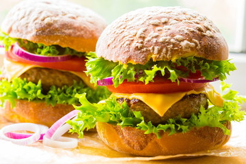 Food. burger, bright background