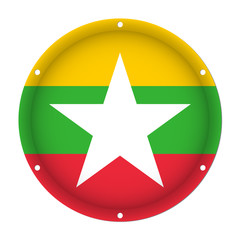 Obraz premium round metallic flag of Myanmar with screw holes