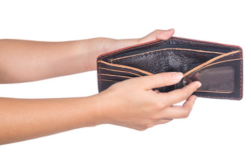 hand holding wallet isolated on white background