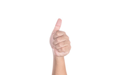 Man hand with thumb up isolated on white background