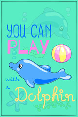 Cute dolphin cartoon vector illustration. Underwater animal of tropical seashore.