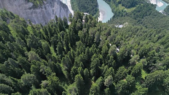 Aerial footage in 4k quality of a beautiful river in the Swiss Grand Canyon called Vorderrhein.